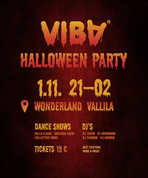 Viba Tanssihallin Halloween-bileet Wonderland Vallilassa.
